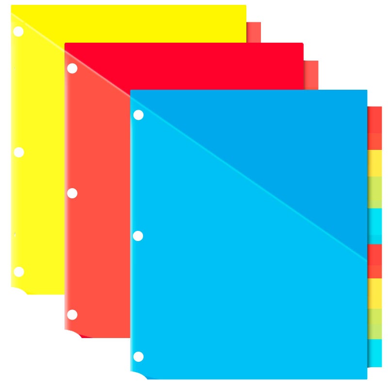 INFUN Plastic 8-Tab Dividers with Two Pockets - 3 Sets, 24 PCS Multicolor Binder Dividers with Pockets,8 -Tab Dividers for 3 Ring Binder - Image 1